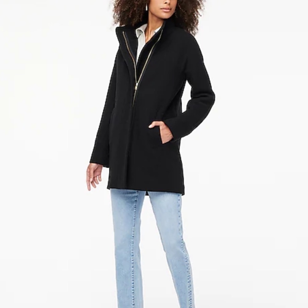 J. Crew Wool City Coat in Black Full Zip Pea Coat size 0 petite